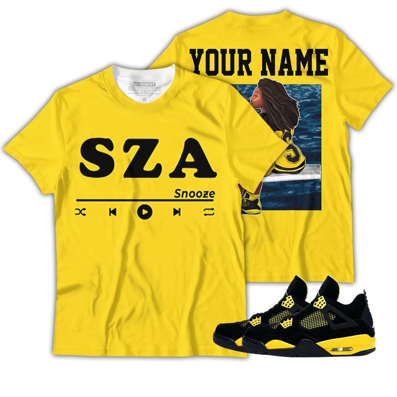 Custom Sza Sos Vintage Shirt To Sneaker 2023 Thunder 4S Tee, Jordan Retro 4 Thunder Baseball Varsity Jacket, Tanktop, Shorts, T-Shirt