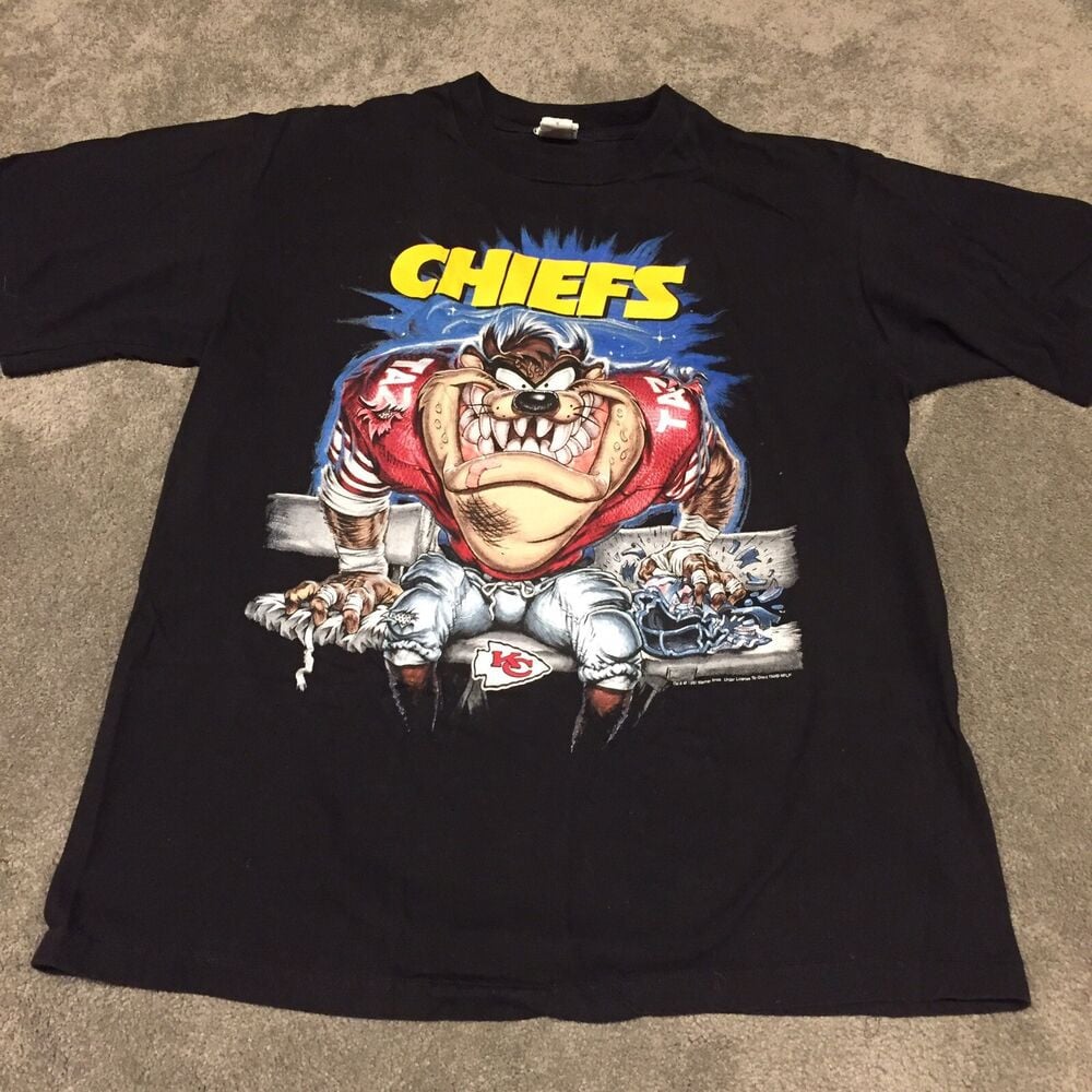 Vintage 90S Kansas City Chiefs Taz Looney Tunes Benched Shirt L