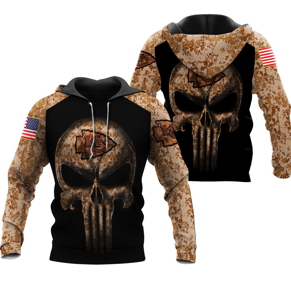 Camouflage Skull Kansas City Chiefs American Flag 3d Hoodie Sweater Tshirt