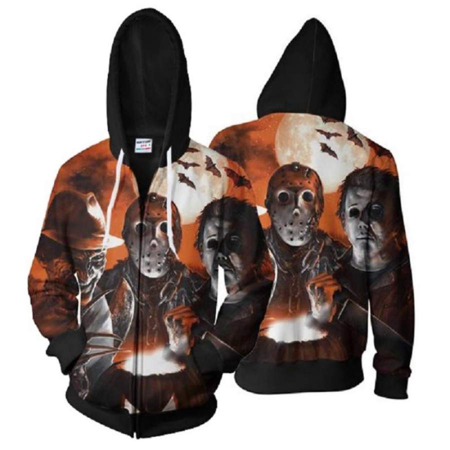 Winter Fashion Men Women 3D Printing Halloween Horror Michael Myllers Zipper Hoodies Jackets Hip Hop Outer Wear R23