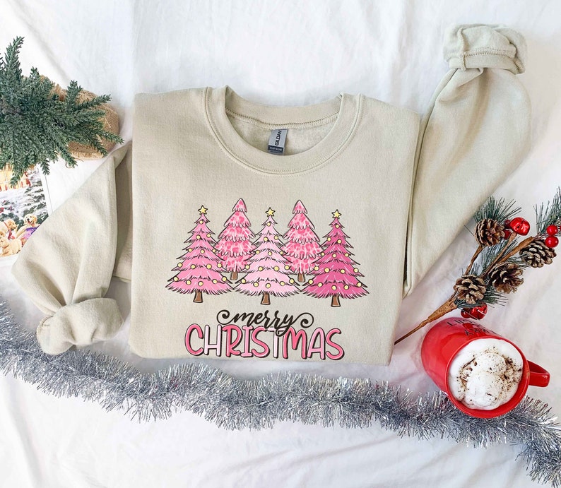 Pink Tree Christmas Sweater, Christmas Tree Sweatshirt