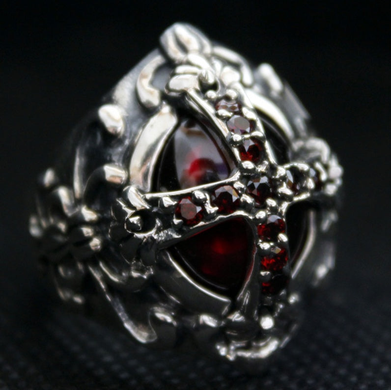 Retro Titanium Steel Goth Cross Vampire Punk Personality Crown Men 316L Stainless Steel Ring