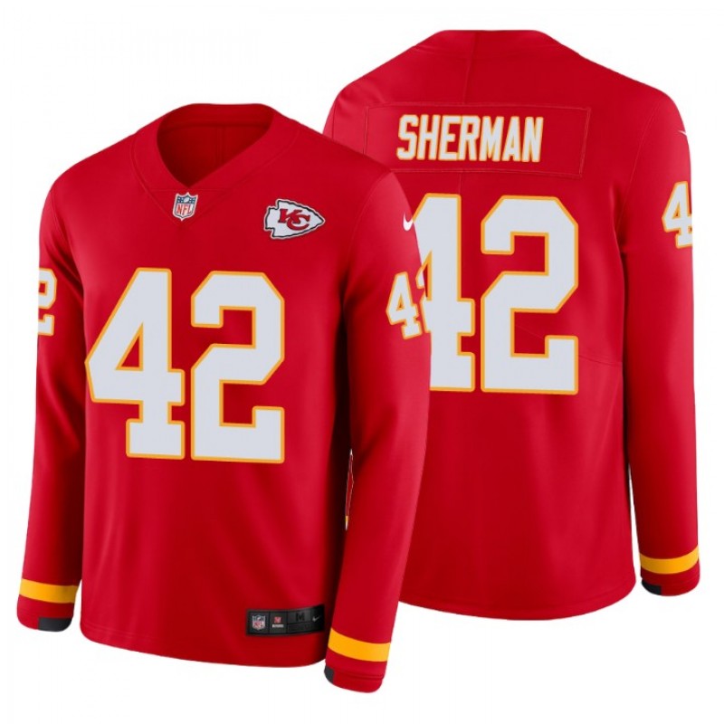 Anthony Sherman #42 Kansas City Chiefs Therma Long Sleeve Red Jersey – All Stitched, Embroidery