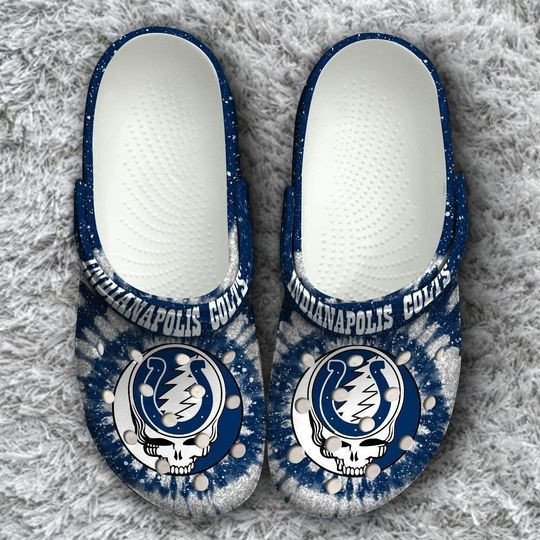 Indianapolis Colts Logo Grateful Dead Crocs Classic Clogs Shoes In Tie Dye Blue