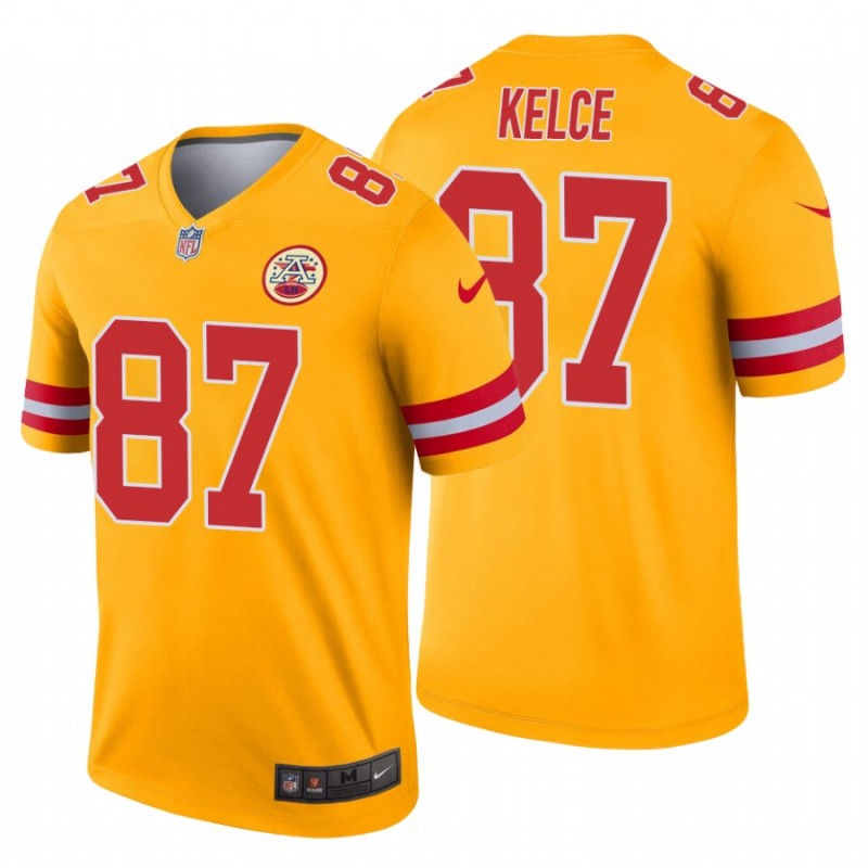 Men’S Travis Kelce #87 Kansas City Chiefs Inverted Legend Gold Jersey – All Stitched, Embroidery