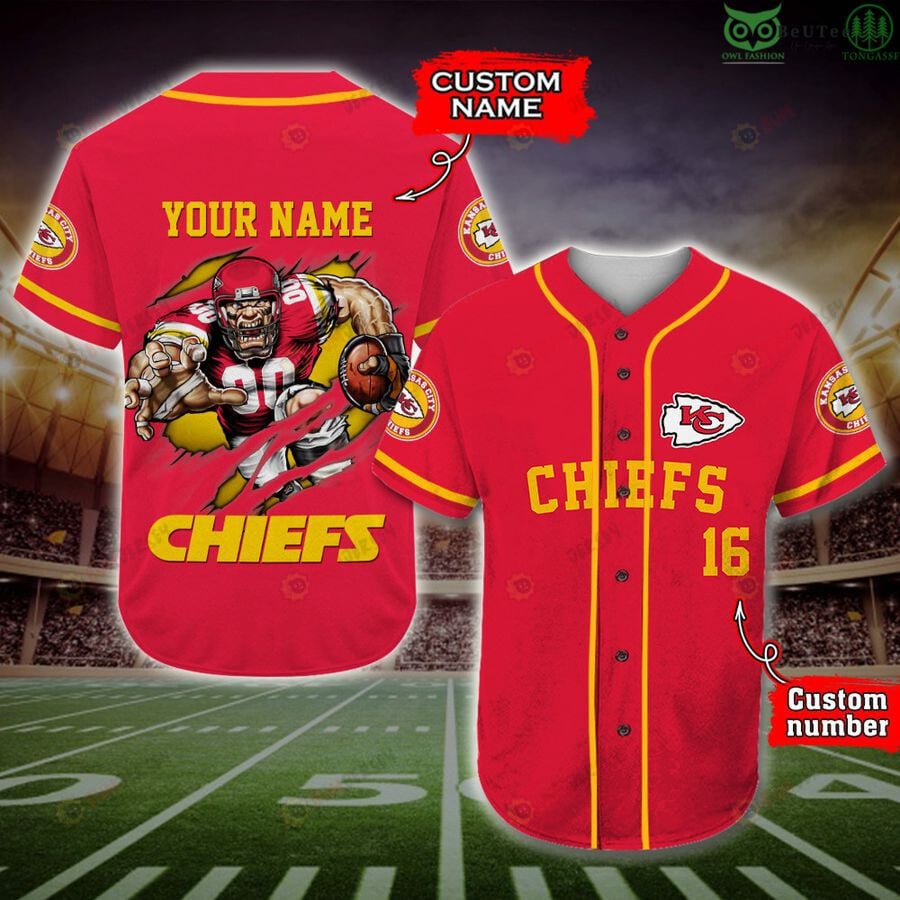 Kansas City Chiefs Custom Name Number Baseball Jersey – Red