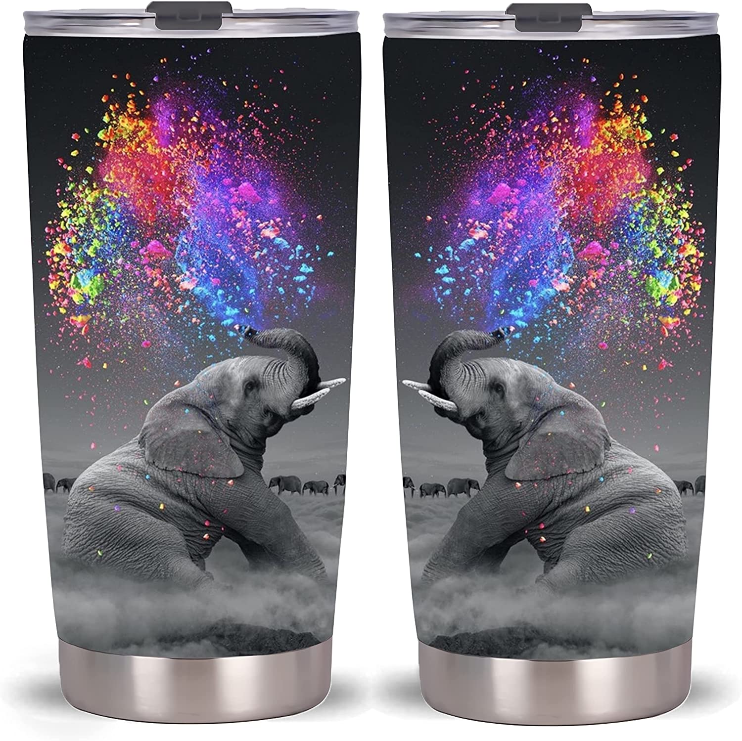 20Oz Elephant Tumbler-Stainless Steel Travel Mug With Lid And Straw ( Elephant Tumbler )