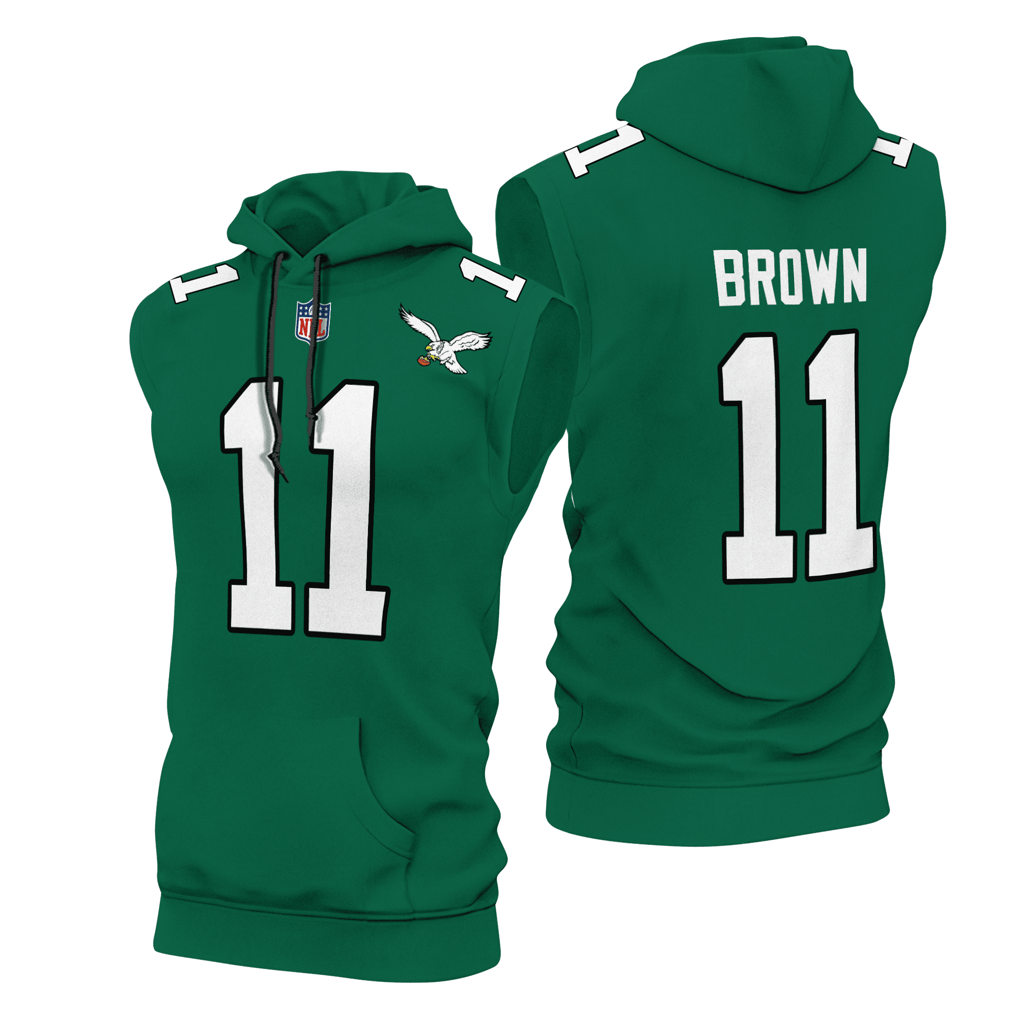 A.J. Brown Philadelphia Eagles Kelly Green Sleeveless Hoodie – All Stitched