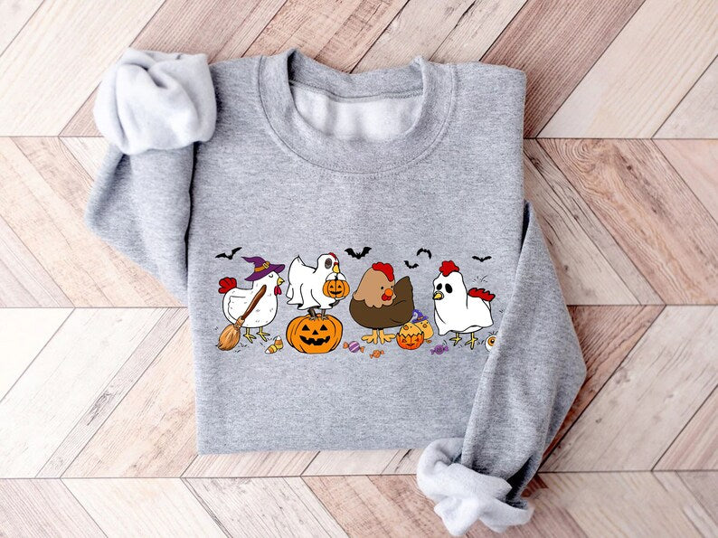 Ghost Chicken Sweatshirt, Cute Chicken Ghost Shirt, Chicken Lover Shirt, Spooky Season Shirt, Farmer Halloween Shirt, Farming Halloween Gift