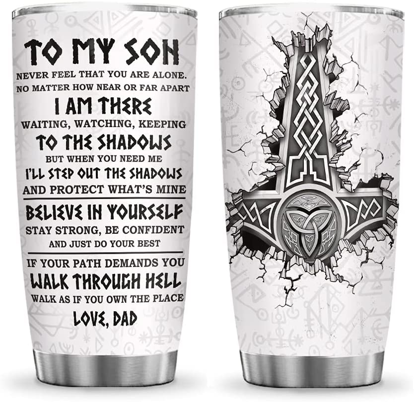 20Oz Viking Celtic To My Son Inspiration Tumbler Cup With Lid, Double Wall Vacuum Thermos Insulated Travel Coffee Mug