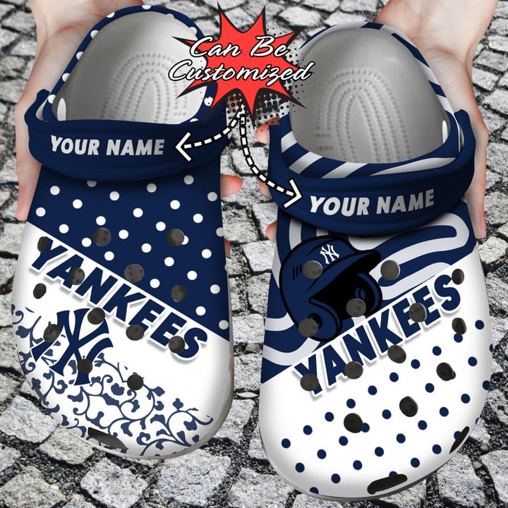 Baseball Crocs – Personalized New York Yankees Team Polka Dots Colors Clog Shoes