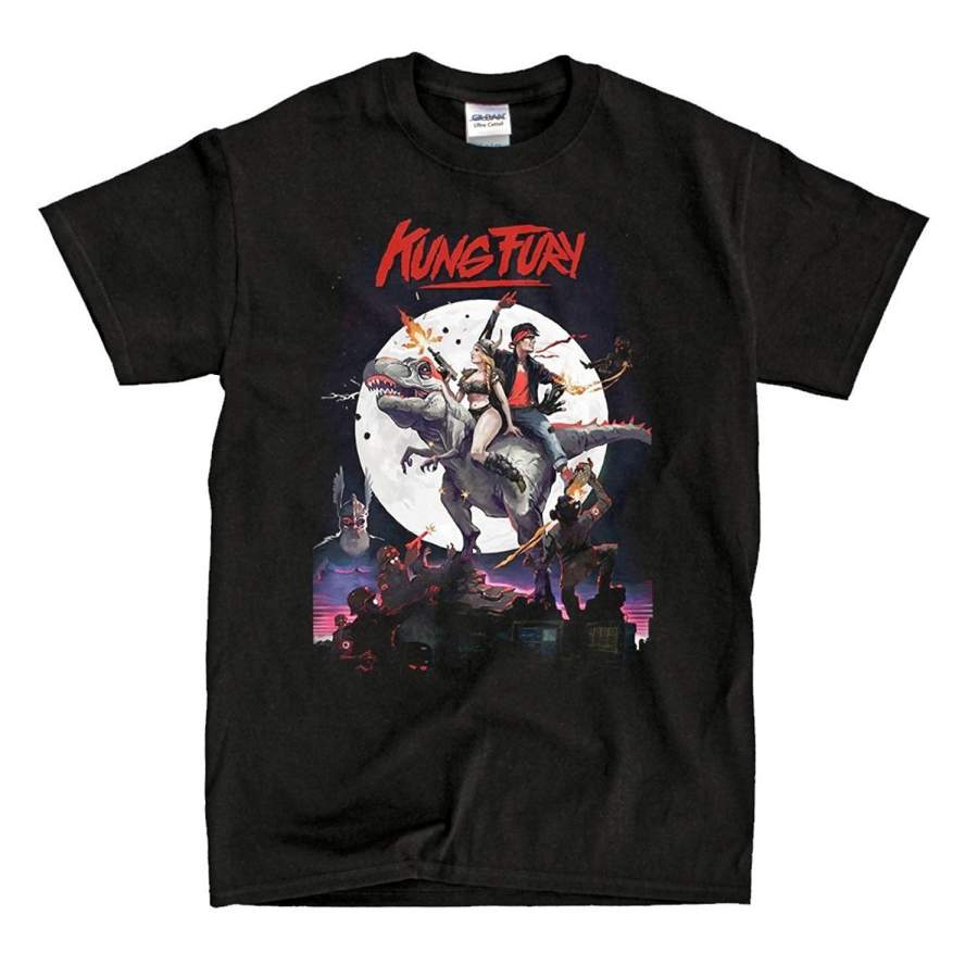 Kung Fury T-Rex Mens Short Sleeve T-Shirt Black S-3XL Round Neck Cotton Clothing