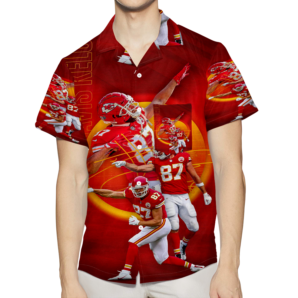 Kansas City Chiefs Travis Kelce 87 3D All Over Print Summer Beach Hawaiian Shirt With Pocket