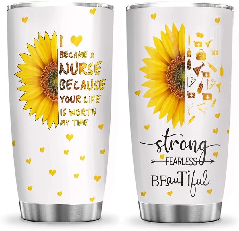 20Oz Strong Fearless Beautiful, Become A Nurse, Nurse Inspiration Tumbler Cup With Lid, Double Wall Vacuum Thermos Insulated Travel Coffee Mug