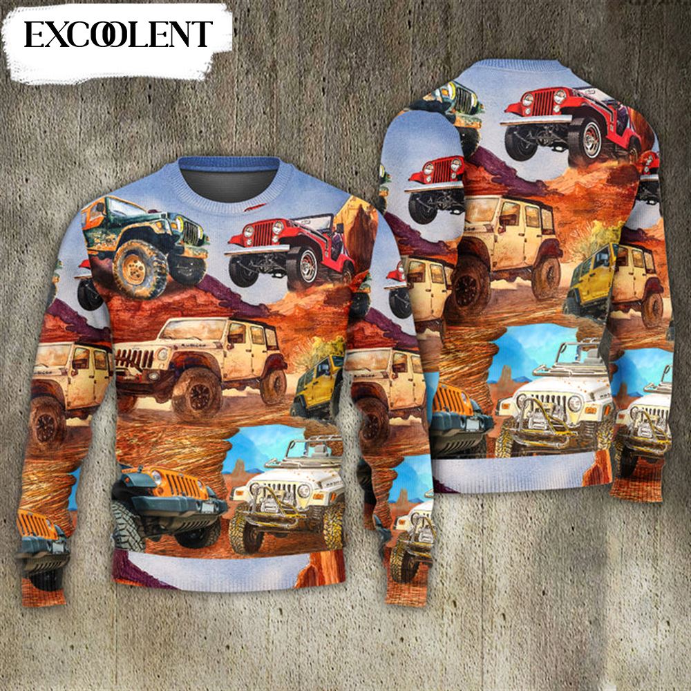 Jeep In The Desert Vintage Art Ugly Christmas Sweater Adult – Xmas Jumper Holiday Pullover