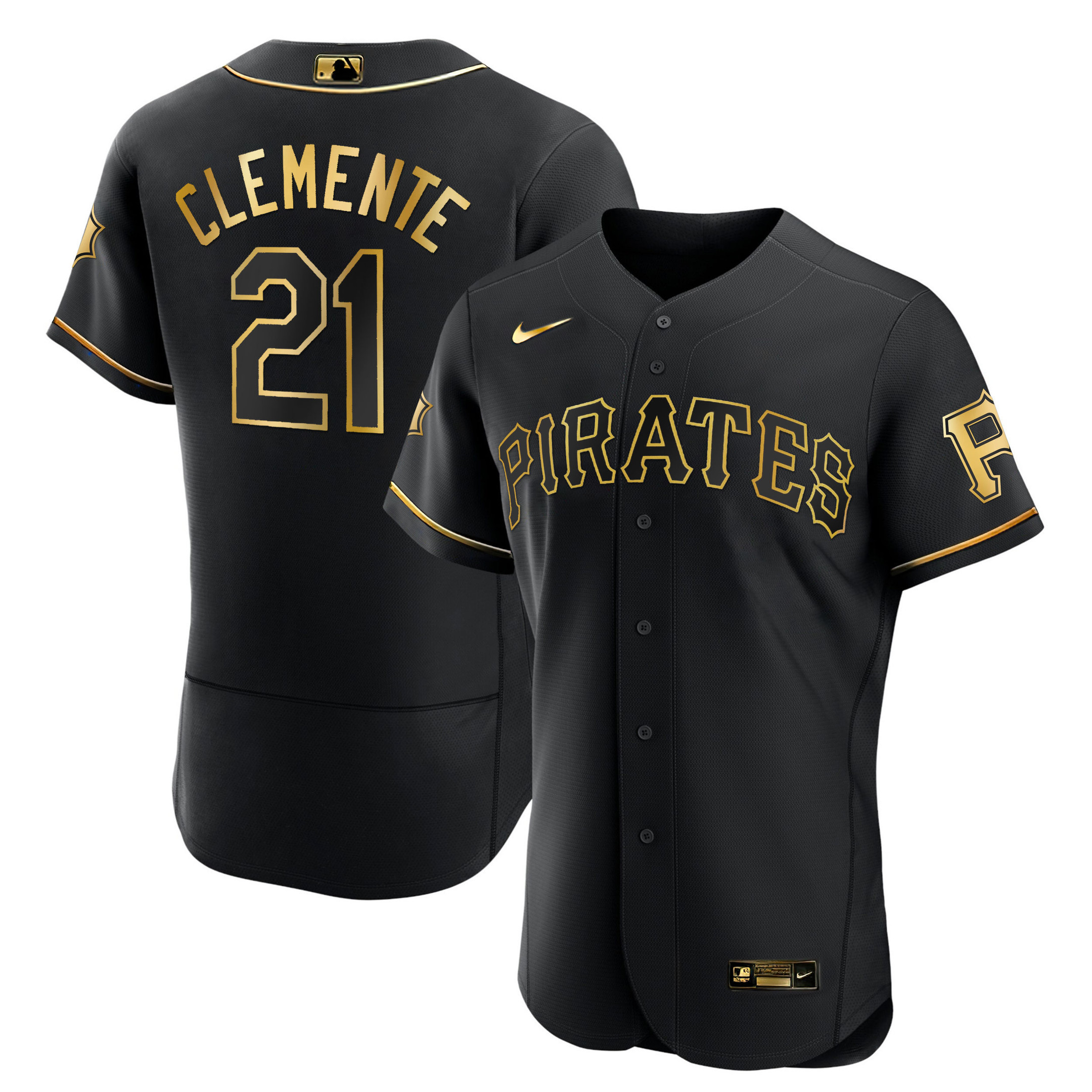 Men’S Roberto Clemente Pirates White Gold & Black Gold Jersey – All Stitched