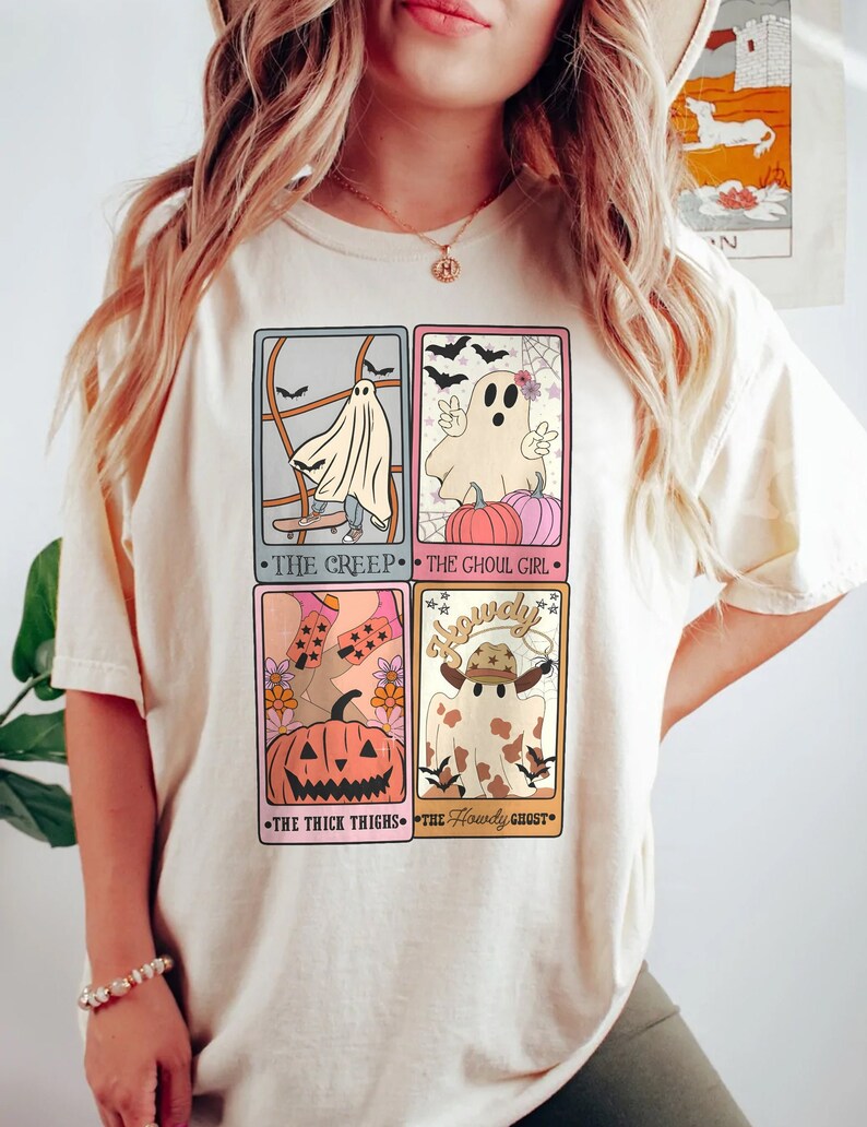  Halloween gift Retro Halloween Ghost Tarot Card Comfort Colors Shirt, Retro Halloween Shirt, Summer Halloween, Halloween Matching Shirt, Disney Halloween