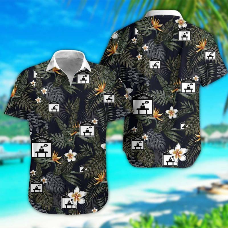 Travel Counselor Floral Hawaiian Shirt in Black And Green Rub Personalization 3D Full Print Button Shirt