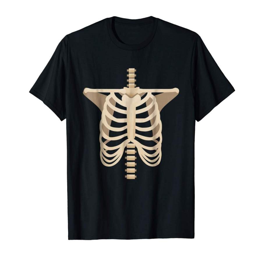 Skeleton Bones Costume Halloween Rib Cage Anatomy T-Shirt Men Cotton T-Shirt