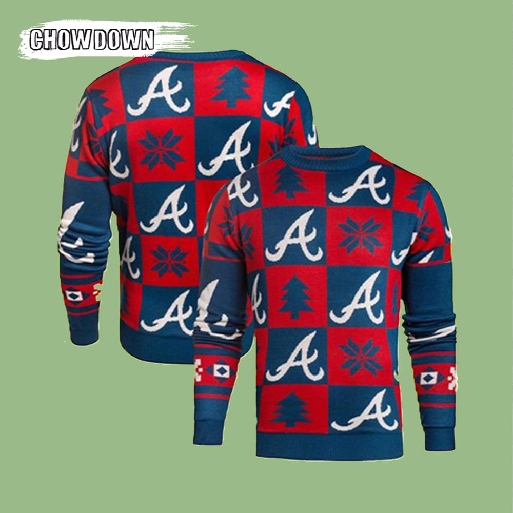 Atlanta Braves Navy Patches Gift For Fan Ugly Wool Sweater Christmas