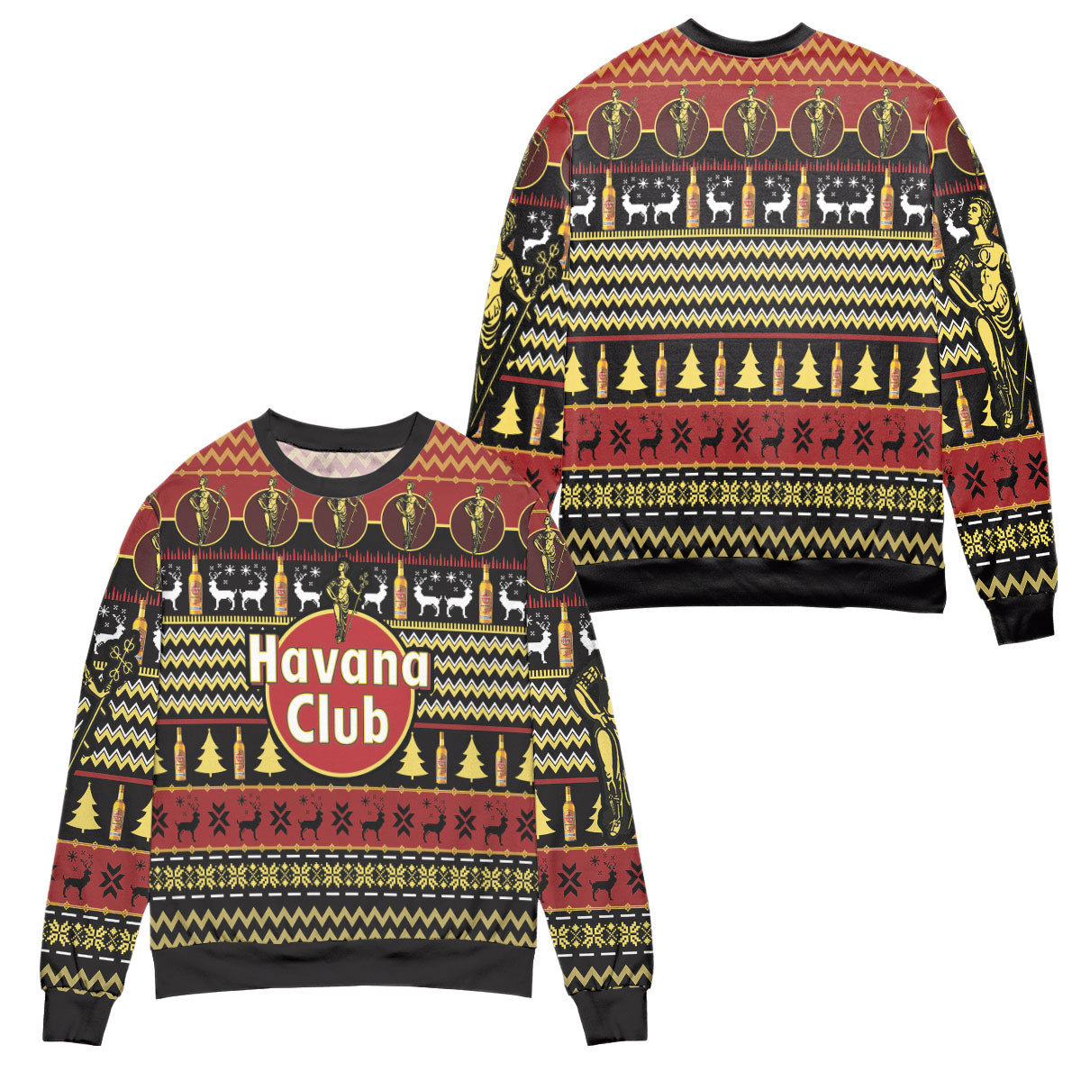 Havana Club Rum Pine Tree & Reindeer Pattern Ugly Christmas Sweater – All Over Print 3D Sweater