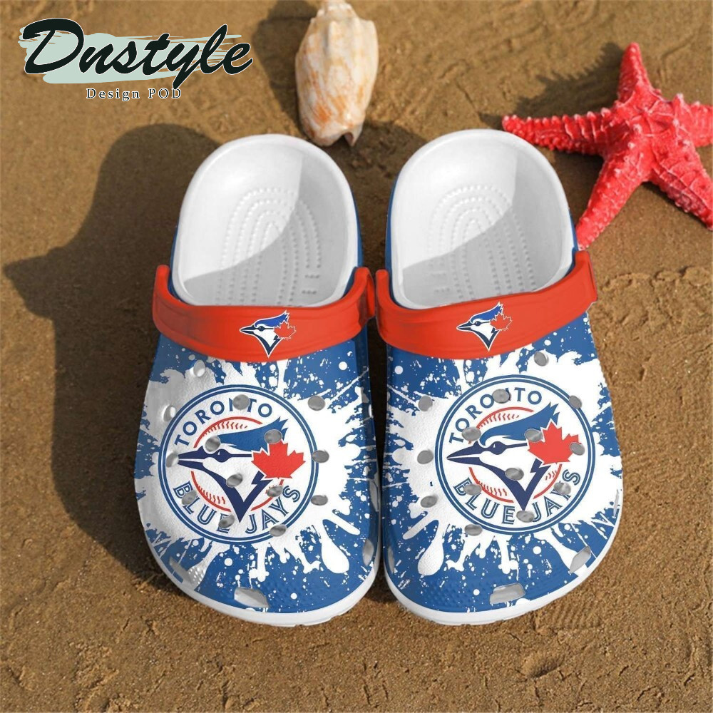 Toronto Blue Jays Logo Pattern Crocs Classic Clogs Shoes In Red & Blue