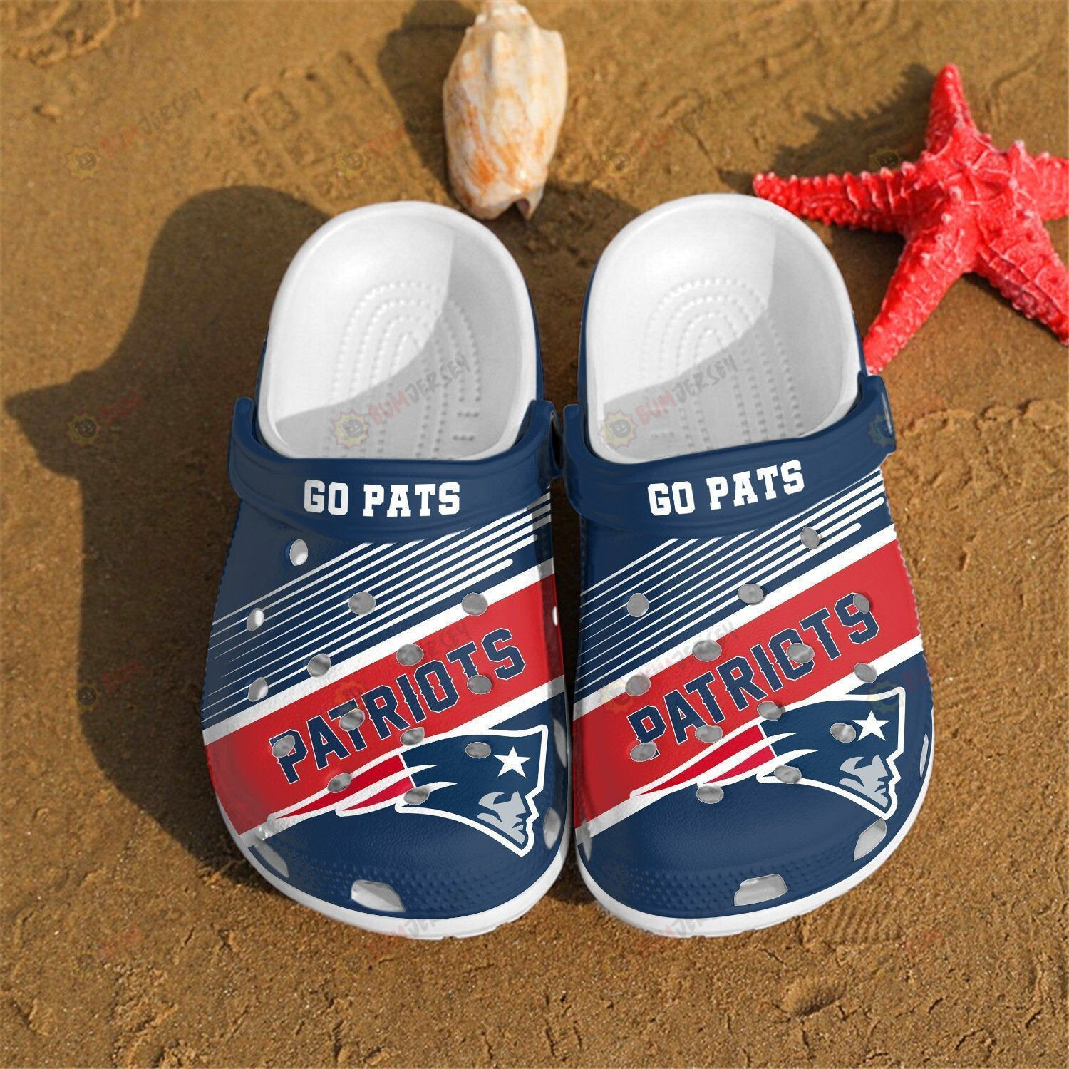 New England Patriots Logo Pattern Crocs Classic Clogs Shoes In Blue & Red – Aop Clog