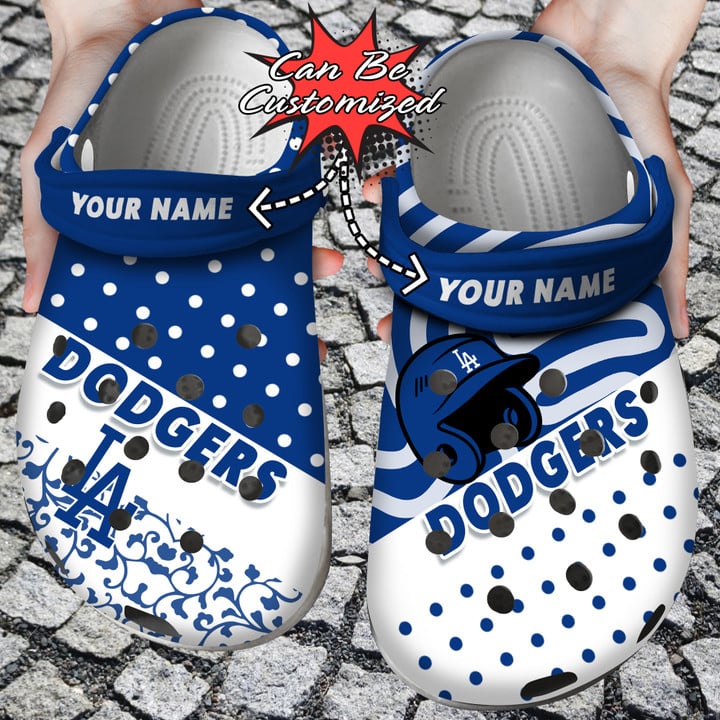 Baseball Crocs – Personalized Los Angeles Dodgers Team Polka Dots Colors Clog Shoes