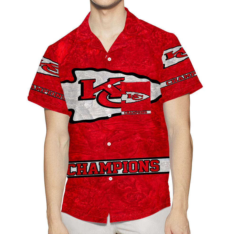 Kansas City Chiefs Emblem Champions 3D All Over Print Summer Beach Hawaiian Shirt With Pocket