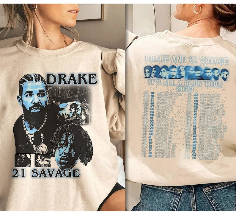 Vintage Drake 21 Savage Tour Rescheduled Shirt, Drake It’S All A Blur Tour 2023 Shirt, 21 Savage Rapper , Her Loss Tee, Drake 21 Savage Tour