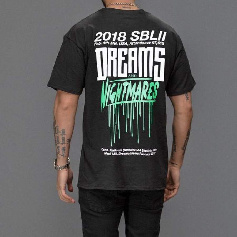 2020 Black Dreams And Nightmares Meek Mill T-Shirt Mens Fashion T Shirt Tops Clothing