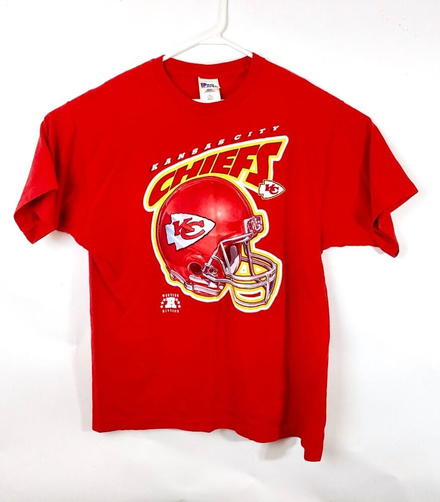 Vtg Pro Player Kansas City Chiefs Red Spell Out Helmet T Shirt