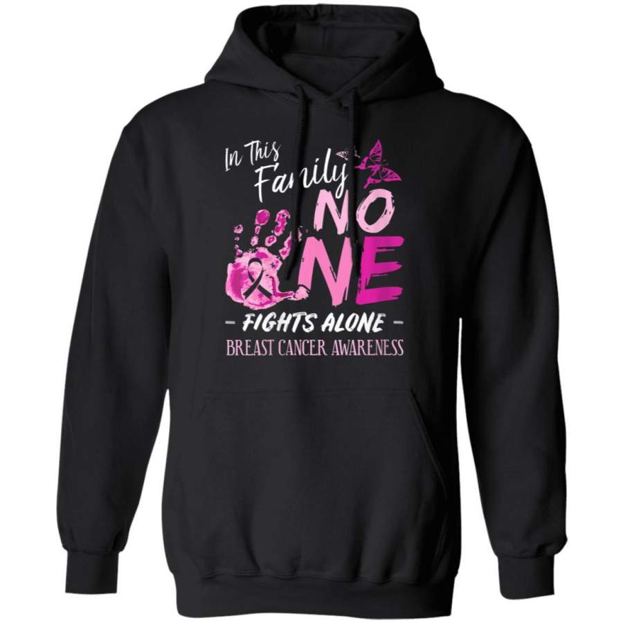 Womens In This Family No One Fights Alone Breast Cancer Awareness V-neck Hoodie