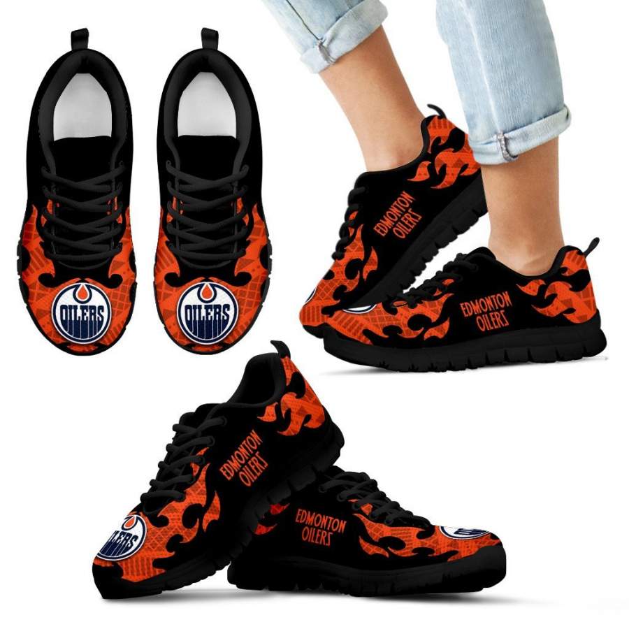 Tribal Flames Pattern Edmonton Oilers Sneakers