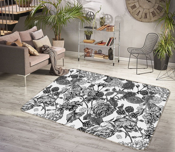 3D Black Ash Flowers Area Rug Home Decor