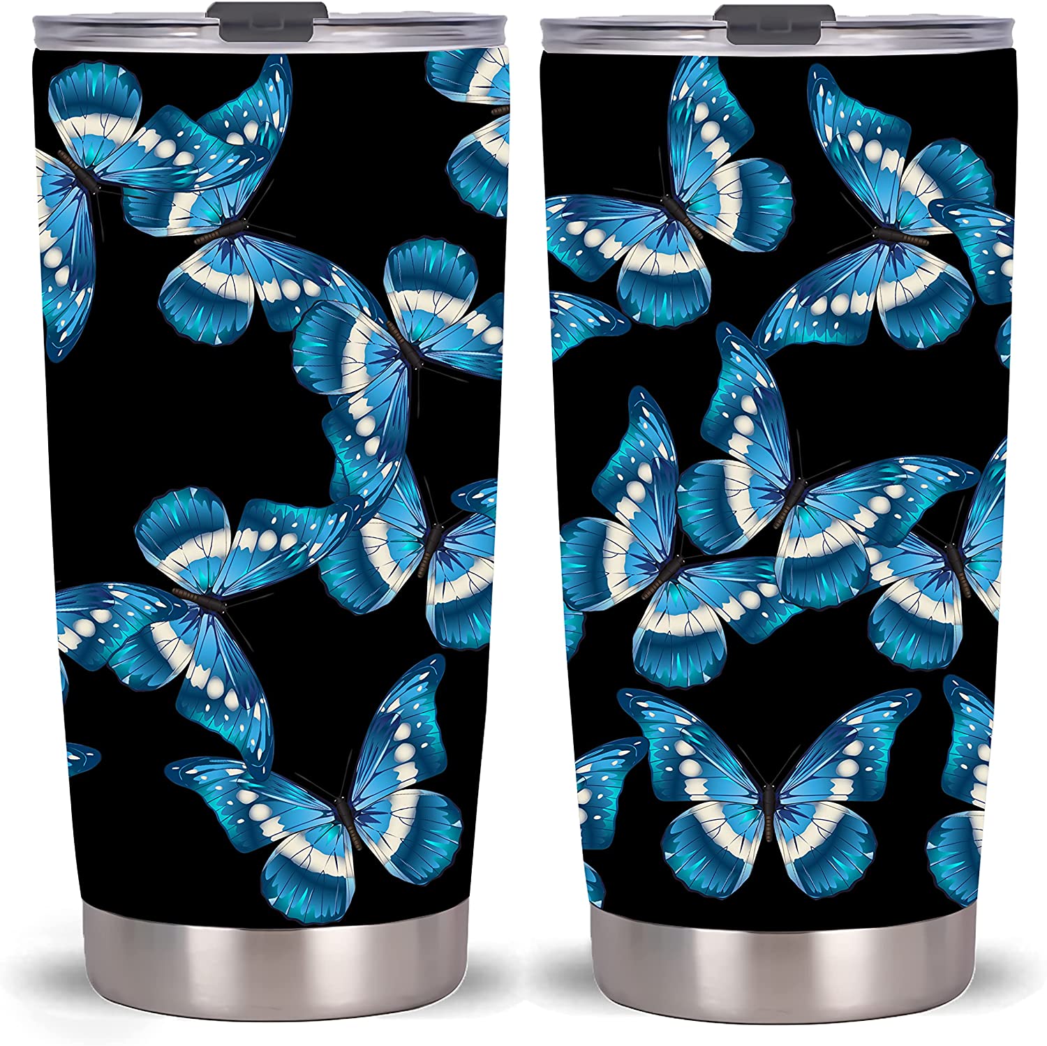 20Oz Butterfly Tumbler-Stainless Steel Travel Mug With Lid And Straw (Blue Butterfly),Butterfly Tumbler,