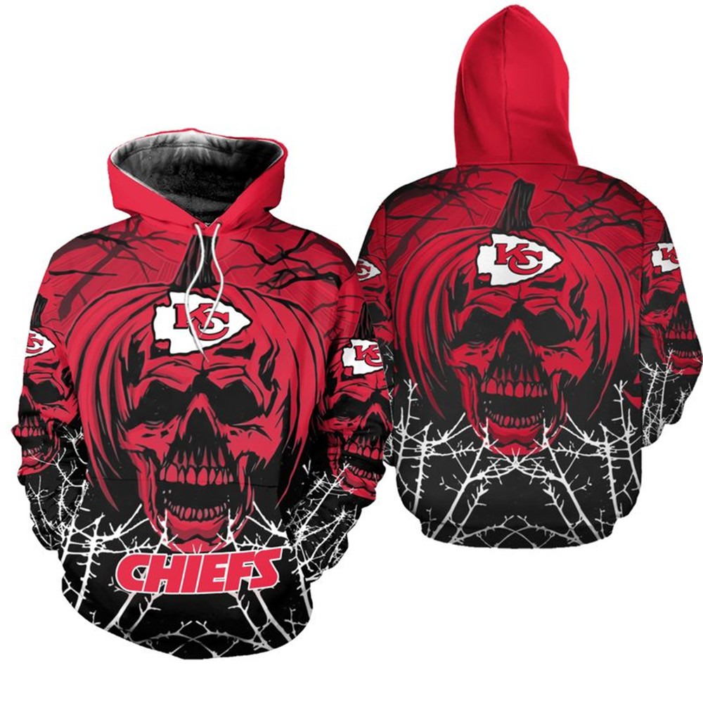 Kansas City Chiefs Hoodie Halloween Pumpkin Skull Print Sweatshirt