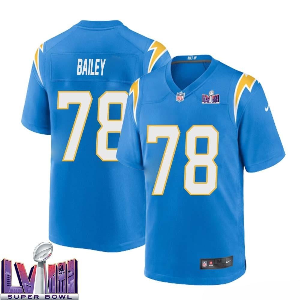 Zack Bailey 78 Los Angeles Chargers Super Bowl Lviii Men Home Game Jersey – Powder Blue