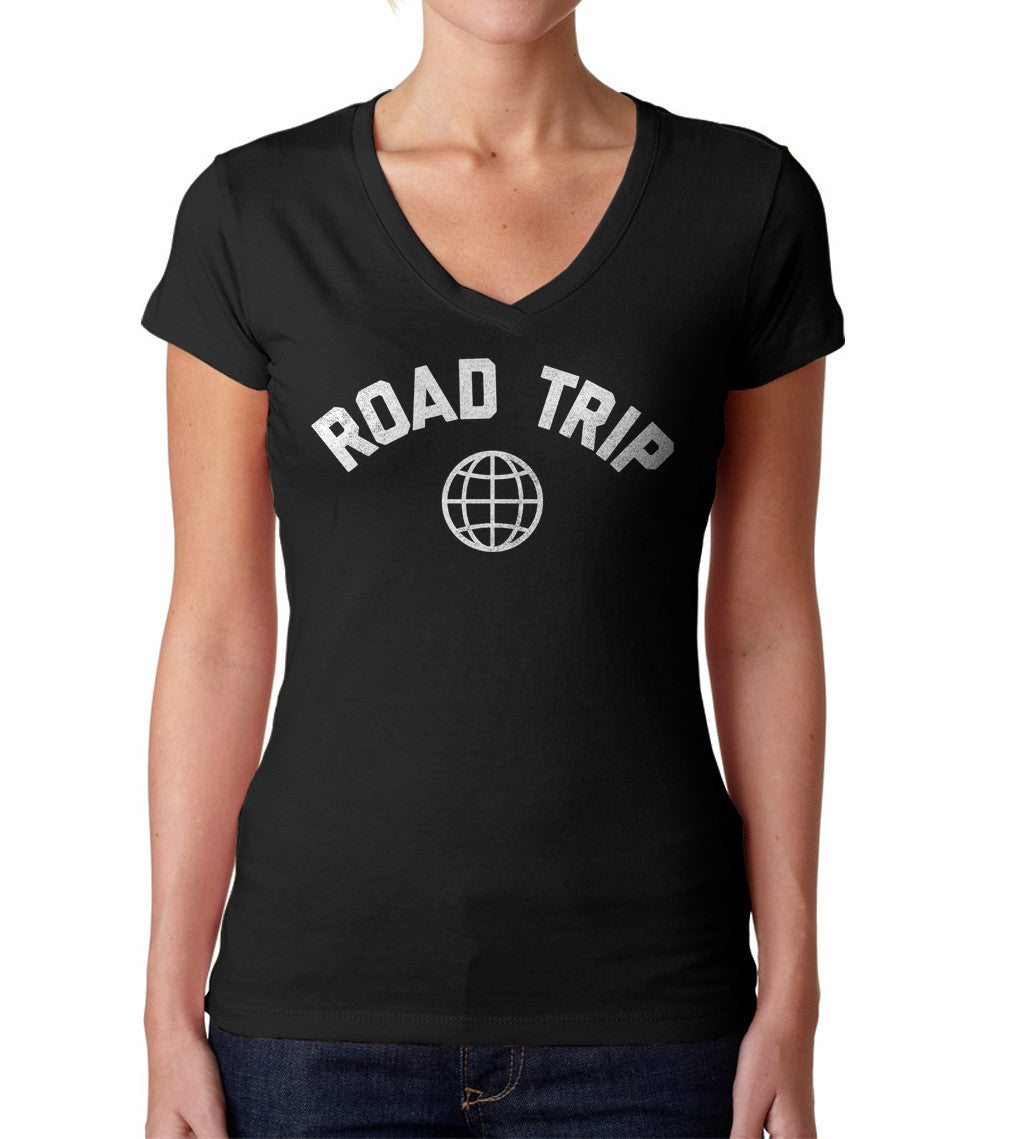 Women’S Road Trip Vneck T-Shirt Retro Athletic Travel