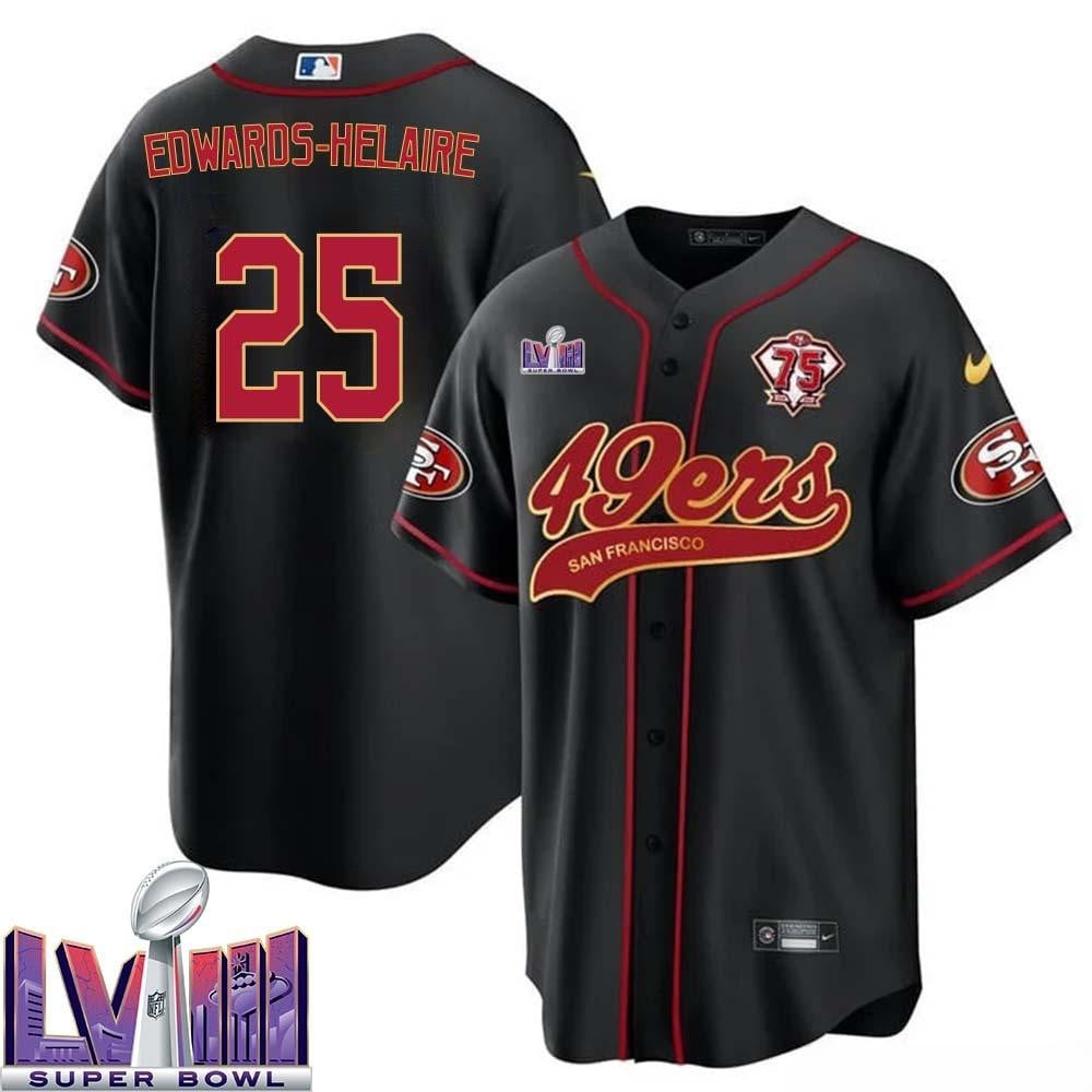 Clyde Edwards-Helaire 25 Kansas City Chiefs Super Bowl Lviii Baseball Men Jersey – Black