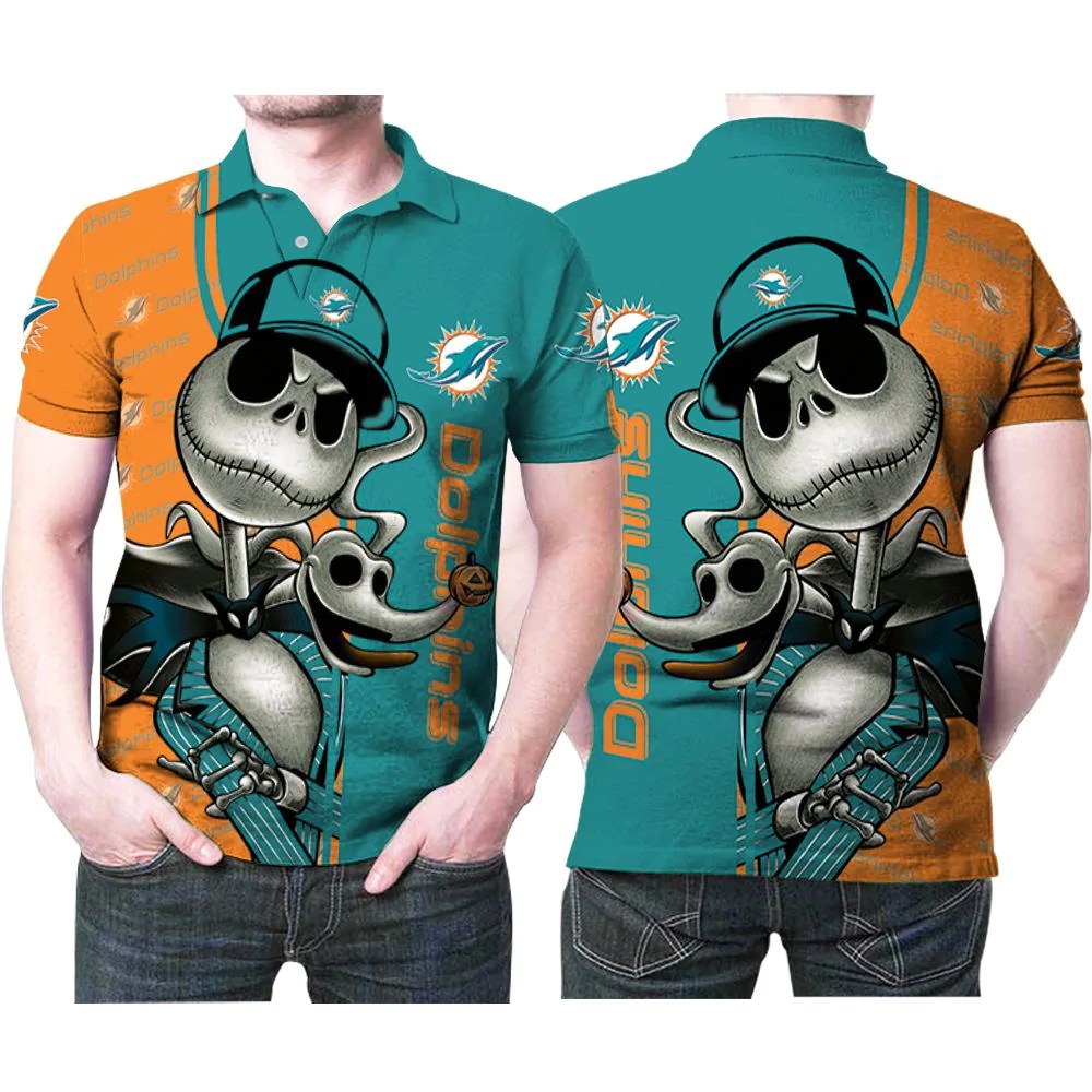 Waybackapparel Miami Dolphins Jack Skellington Halloween 3D Polo Shirt