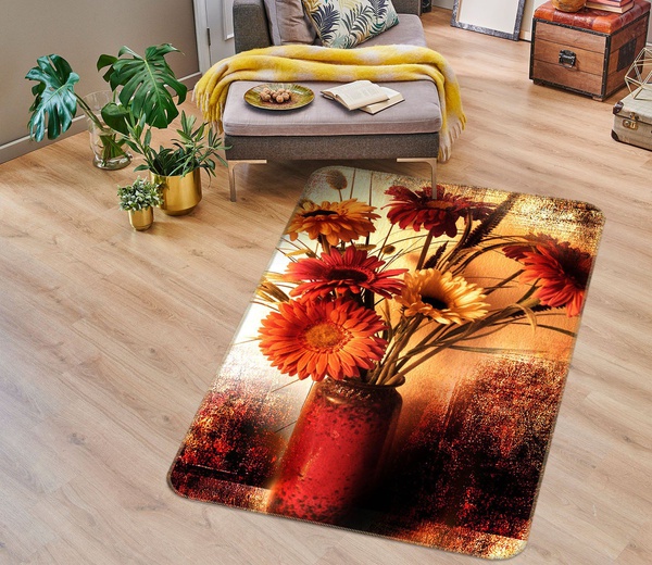 3D Abstract Red Color Flower Vase Area Rug Home Decor