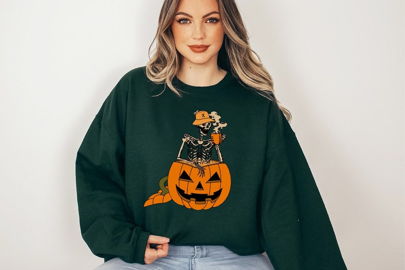 Skull Halloween Sweatshirt, Thanksgiving Shirt, Womens Halloween Sweatshirt Trendy Fashion