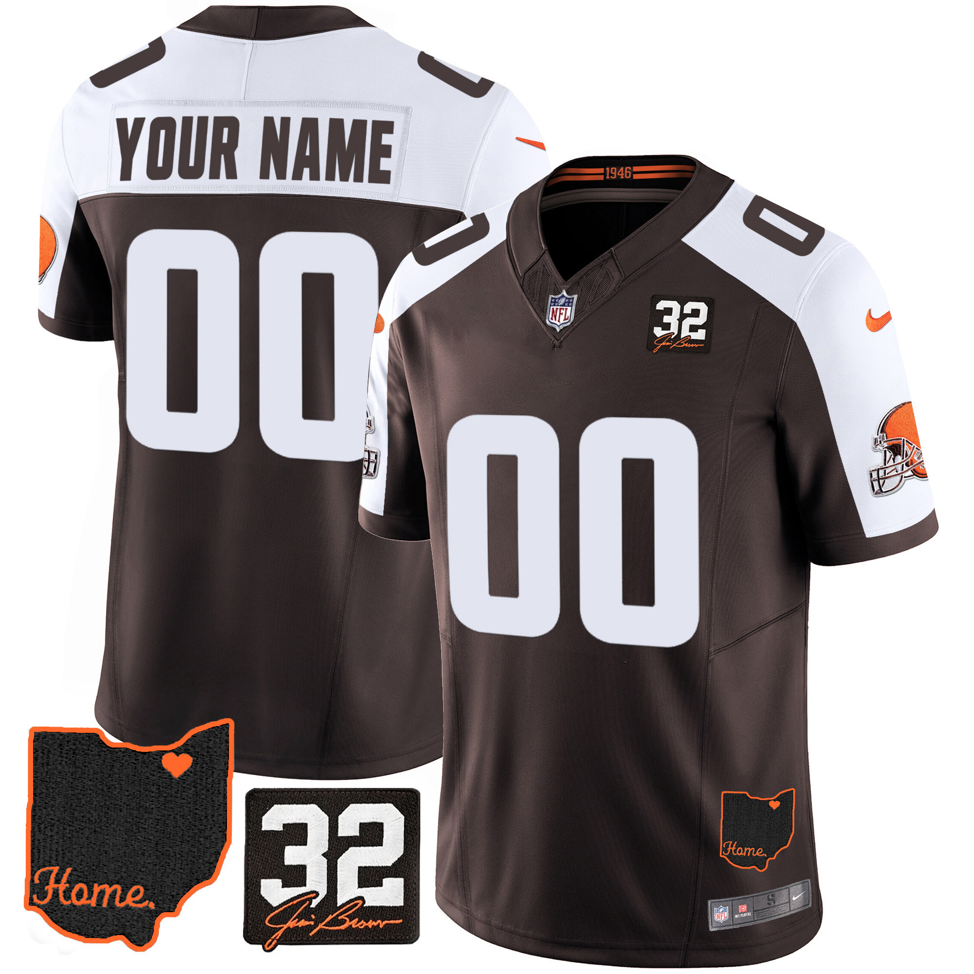 Browns #32 Jim Brown Memorial & Home Patch Custom Jersey V3 – All Stitched