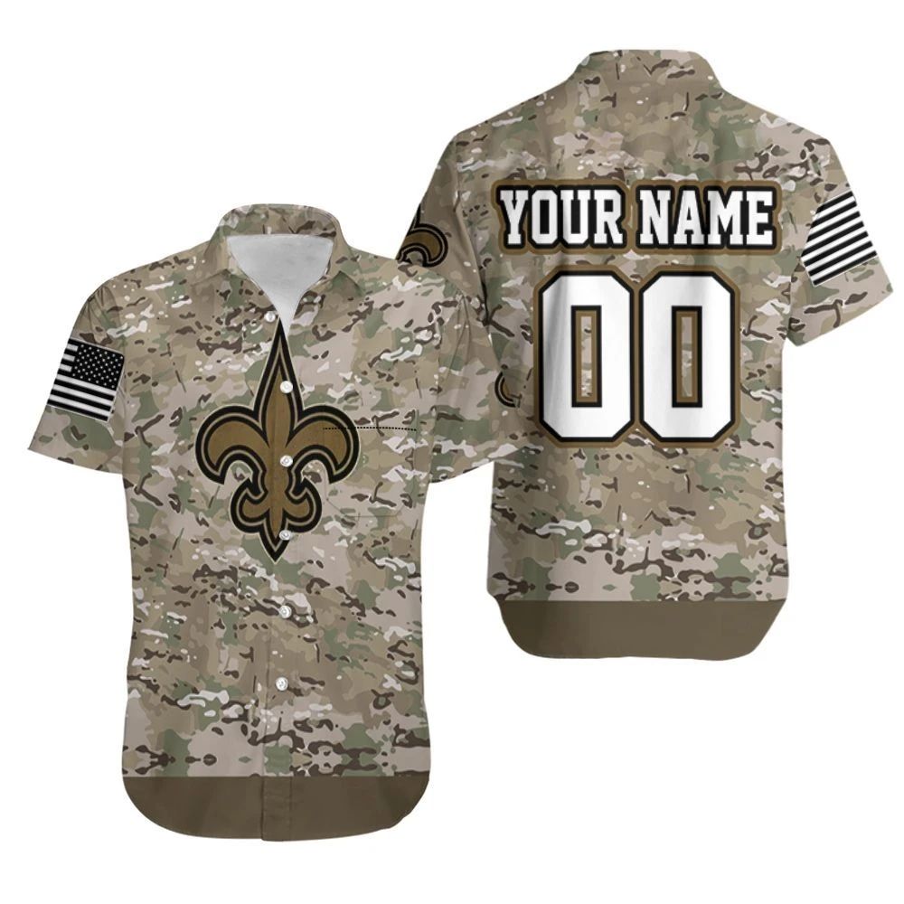 New Orleans Saints Camouflage Veteran 3D Personalized Hawaiian Shirt Combo Beach