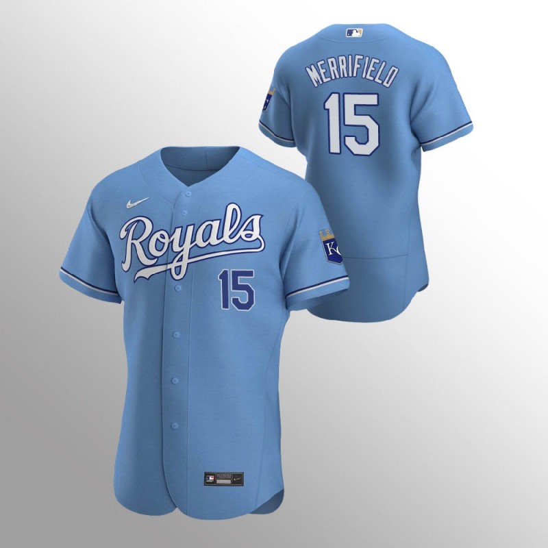 Men’S Kansas City Royals Whit Merrifield Authentic Light Blue 2020 Alternate Jersey – All Stitched, Embroidery