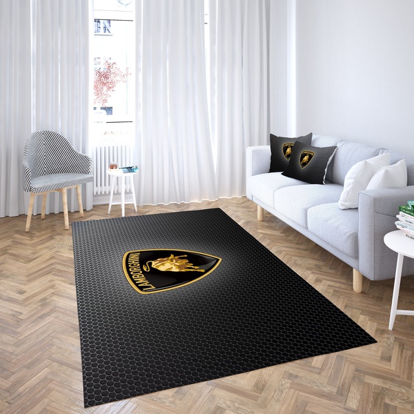 Lamborghini Logo Grid Black Carpet Living Room  Area Rug