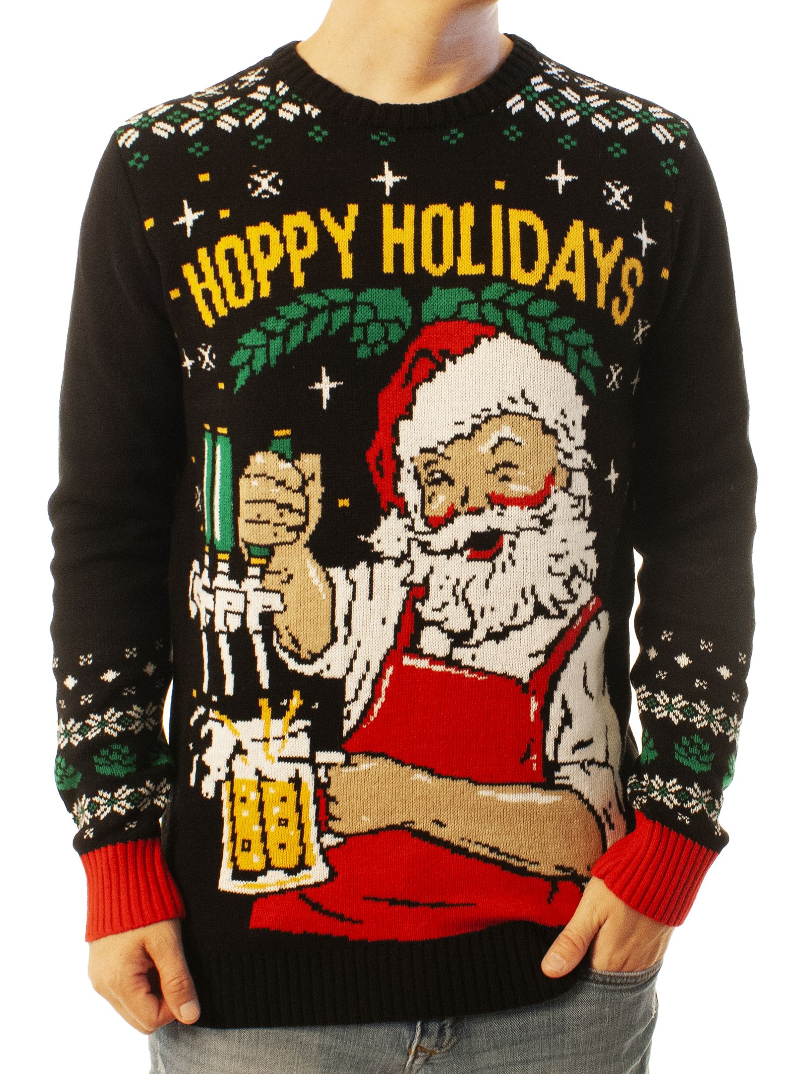 Ugly Christmas Party Sweater Unisex Men’S Hoppy Holidays Santa Beer Drinking-M