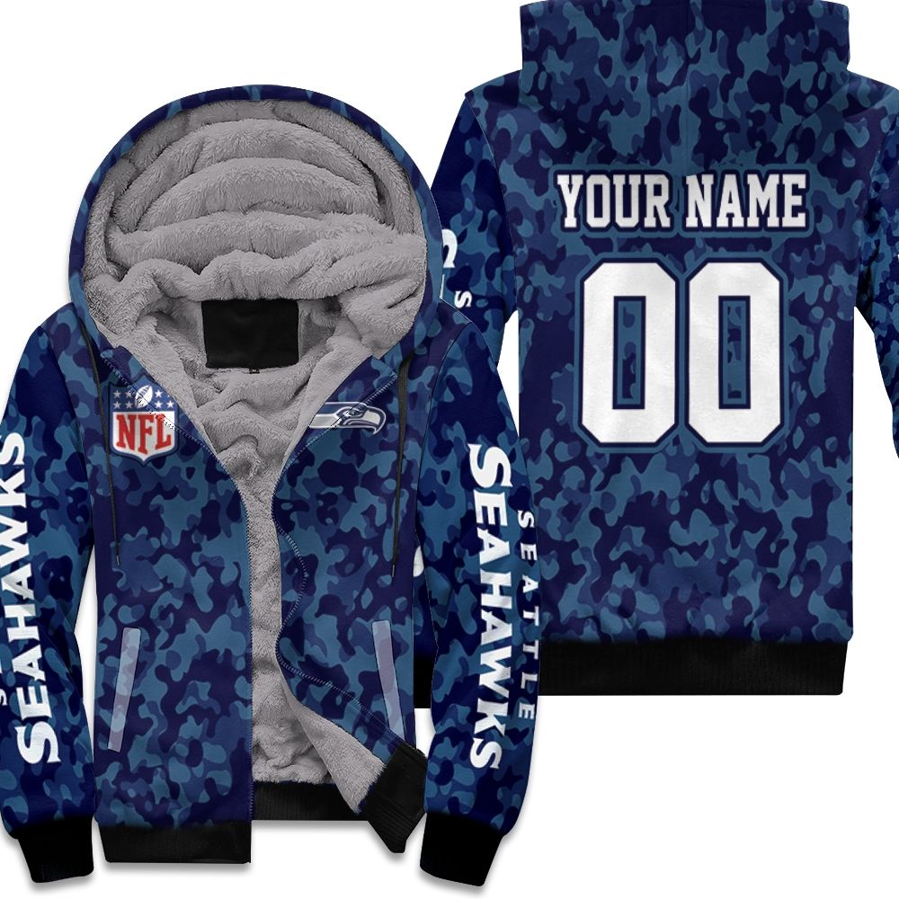 Seattle Seahawks Blue Camouflage Veteran 3D Personalized Fleece Hoodie