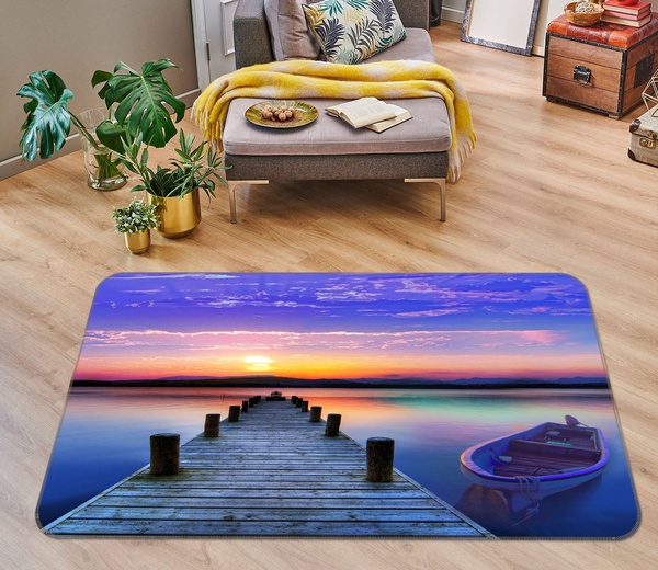 3D Bridge Gallery Ferry Sunset Area Rug Home Decor